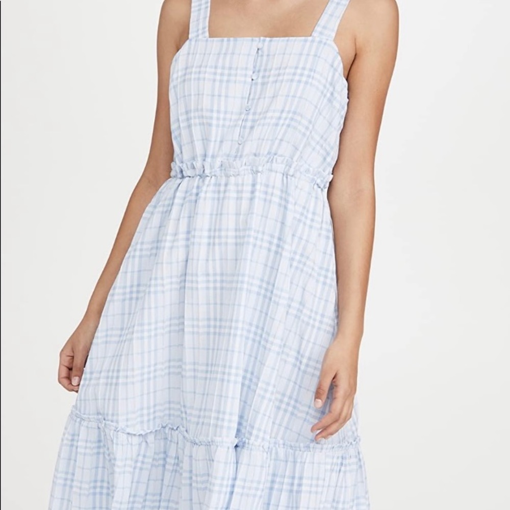 English Factory Sleeveless Midi Dress in Light Blue and White Plaid Medium